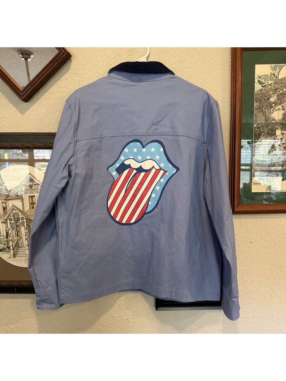 Rolling Stones Branded Mens Blue Rock Band Jacket Corduroy Collar Size Medium